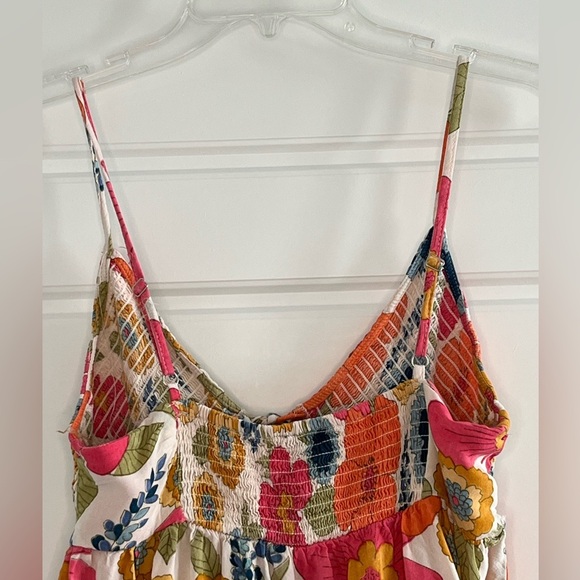 Angie Floral Print Smocked V Neck Babydoll Mini Sundress Cottagecore Ruffle M - Picture 9 of 15